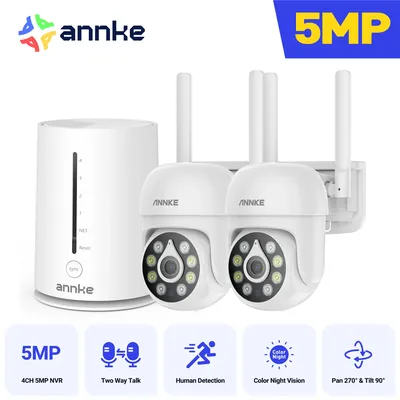 ANNKE 5MP Wireless Home Kamera System 2PCS Cam Kit Sicherheit System Solar Kameras PIR Menschlichen Erkennung 4CH Dual wifi homebase