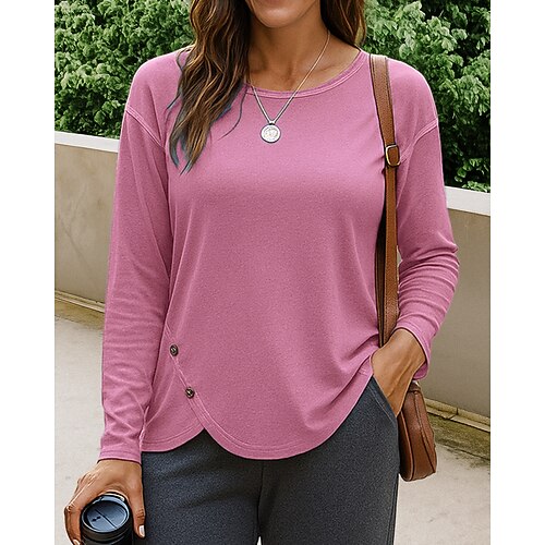 Damen Pullover Lässige Oberteile Langarm Oberteil Athleisure Herbst Einfarbig Baumwolle Mode Outdoor Reise Sport Sportbekleidung Sportkleidung Blau Schwarz Rosa Image
