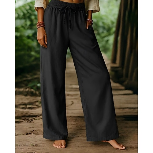 Damen Stoffhosen Abgeschnittene Hose Streetwear Lässig Knöchellang Hohe Taille Einfach Kordelzug Bequem Straße Ferien Alltagskleidung Schwarz Weiß Knackmandel Khaki Herbst Normale Passform Image