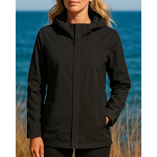 Damen Windjacke Softshelljacke Wanderjacke Außen Wasserdicht Winddicht Wanderoutfits Wanderbekleidung Frühling Herbst Oberteil Camping / Wandern / Höhlenforschung Laufen Patchwork Dunkelrosa Schwarz Image