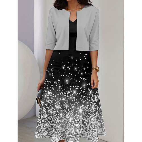 Damen Kleid-Set Midi-Kleid A Linie Kleid Elegant Lässig Ombre Grafik Patchwork Druck Midikleid Halbarm V Ausschnitt Urlaub Date Blau Rosa Purpur Sommer Frühling Normale Passform Image