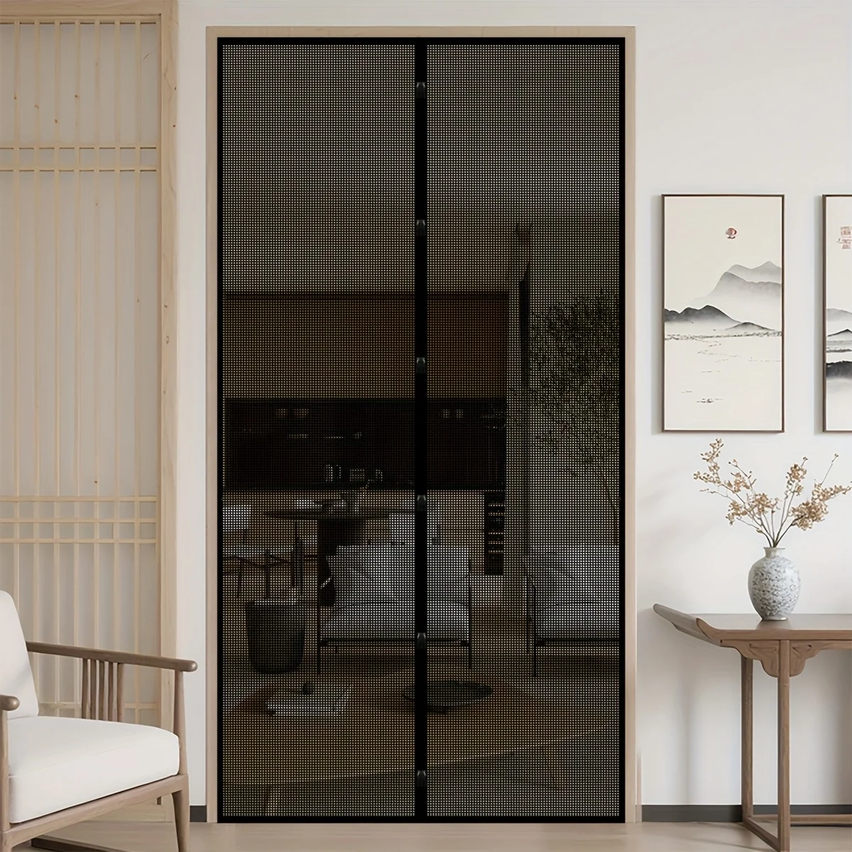 Magnetische Bildschirmtür ohne Bohren, selbstklebendes Moskitonetz für Fenster, Sommer, insektensicher, starker Magnet, Vorhang, Raumteiler Image