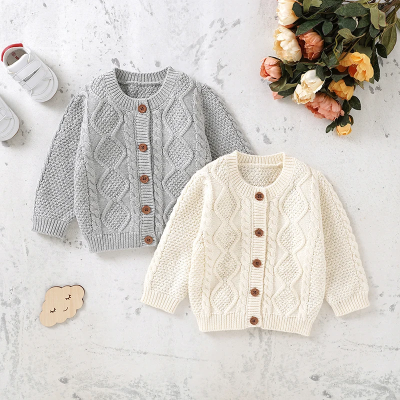 Baby Pullover Baumwolle Gestrickte Neugeborenen Kind Kleidung Fashion Solid Tops Oberbekleidung Infant Mädchen Jungen Strickjacke Langarm Herbst 0-3Y Image
