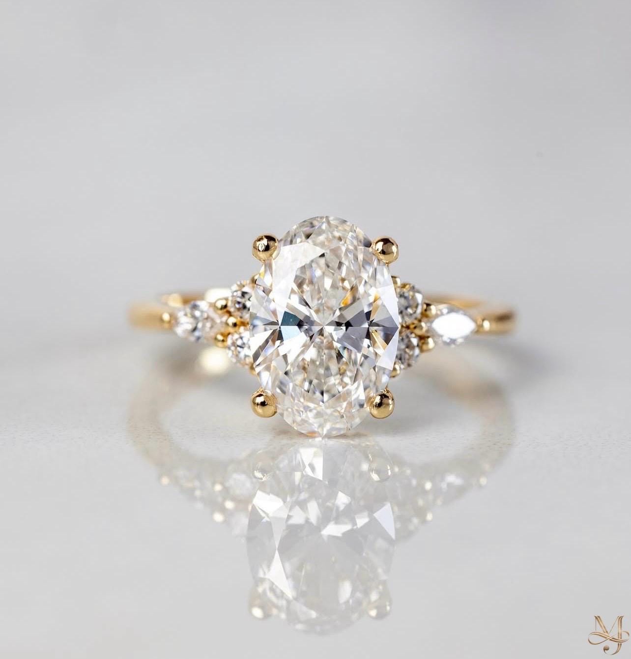 Anello di fidanzamento con diamante ovale da 2,00 ct creato in laboratorio, anello in oro 14 carati con diamante creato in laboratorio, anello con dia