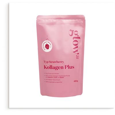 Glow25 Kollagen Plus Typ Strawberry mit Vitamin C, Zink und Biotin 450g 0.45 kg Image