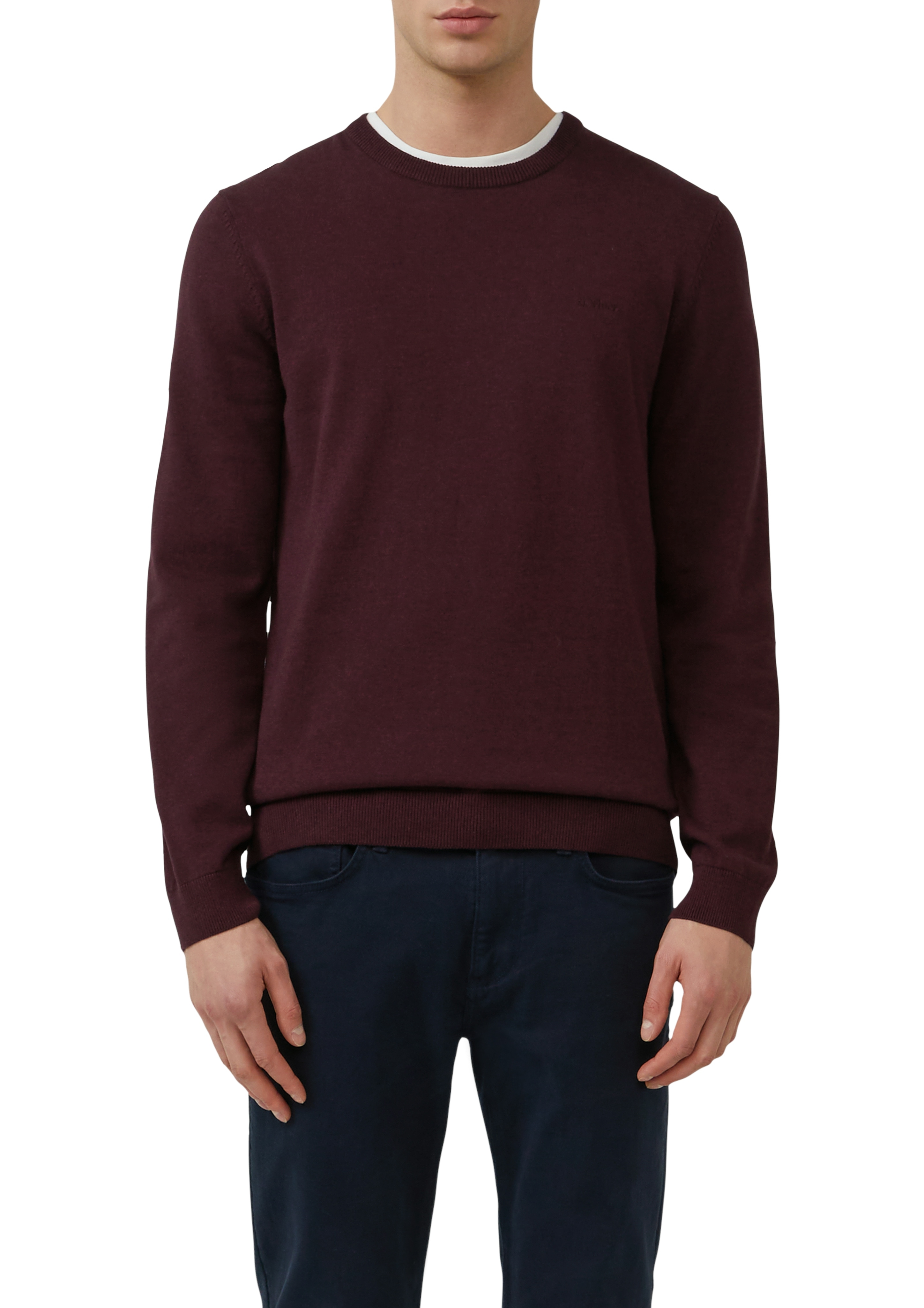 Strickpullover S.OLIVER, Herren, Gr. XXL, rot (dk bordeaux), Feinstrick, Obermaterial: 100% Baumwolle, bestickt, meliert, unifarben, casual, regular fit hüftbedeckend, Rundhals, Flachstrickbündchen, Pullover, mit Logostickerei