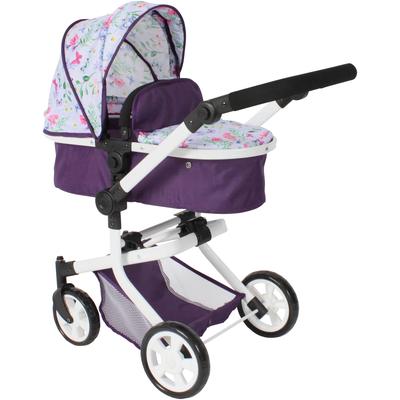 Kombi-Puppenwagen CHIC2000 "Mika", lila (flowers lila), Puppenwagen, KinderB:41cm H:82cm T:73cm, Metall, Kunststoff, Stoff, mit schwenkbaren Vorderrädern, B:41cm H:82cm T:73cm