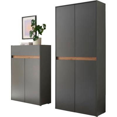 Garderoben-Set INOSIGN "City/Giron, moderne Garderobe, viel Stauraum, ca. 48 Schuhe", grau (anthrazit), B:170cm H:195cm T:35cm, Holzwerkstoff, Kastenmöbel-Sets, enthält zwei Schuhschränke, ausreichend Stauraum Image