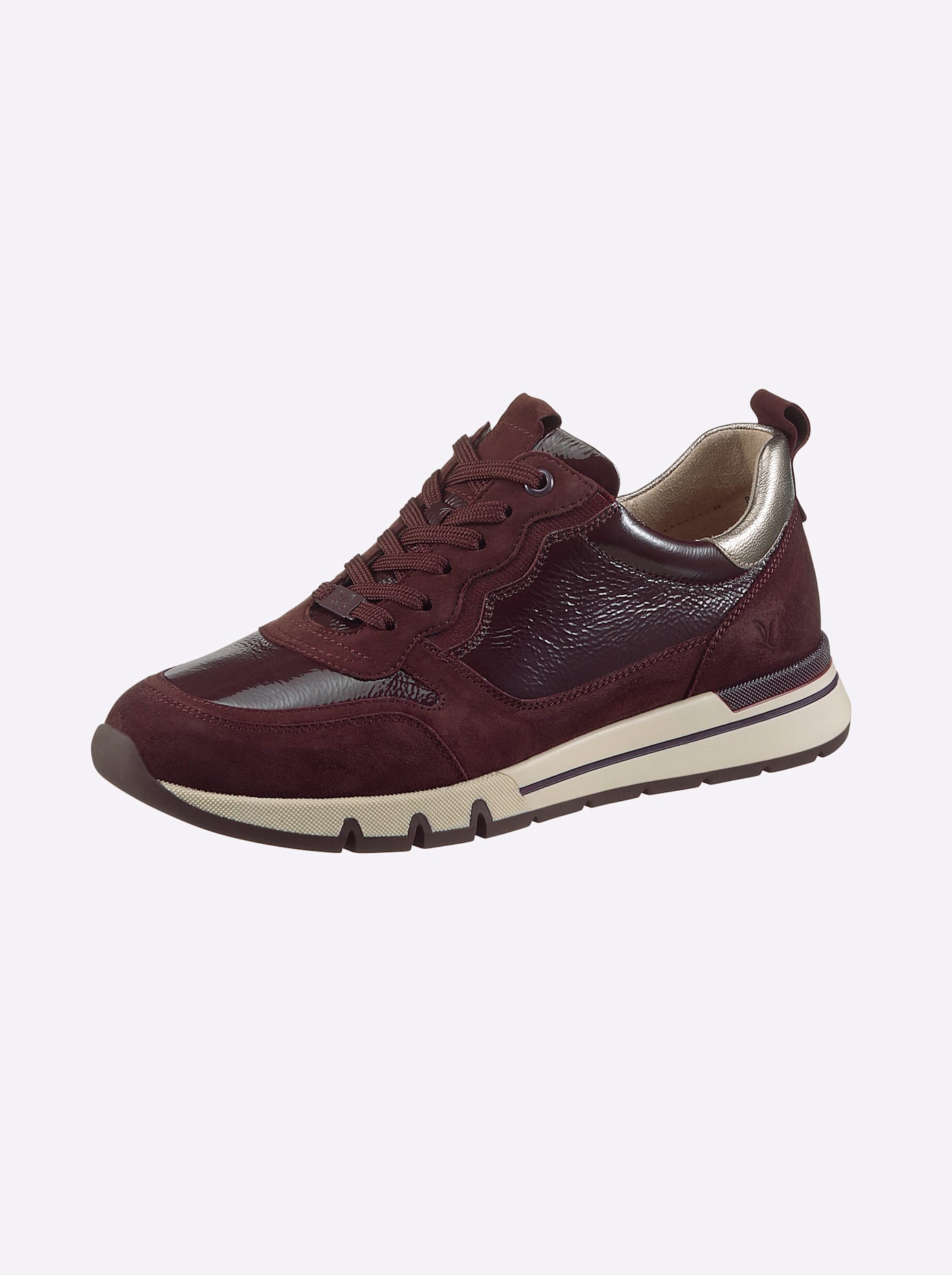 Sneaker CAPRICE, Damen, Gr. 38, rot (burgund), Glattleder, Lackleder, Veloursleder, Schuhe