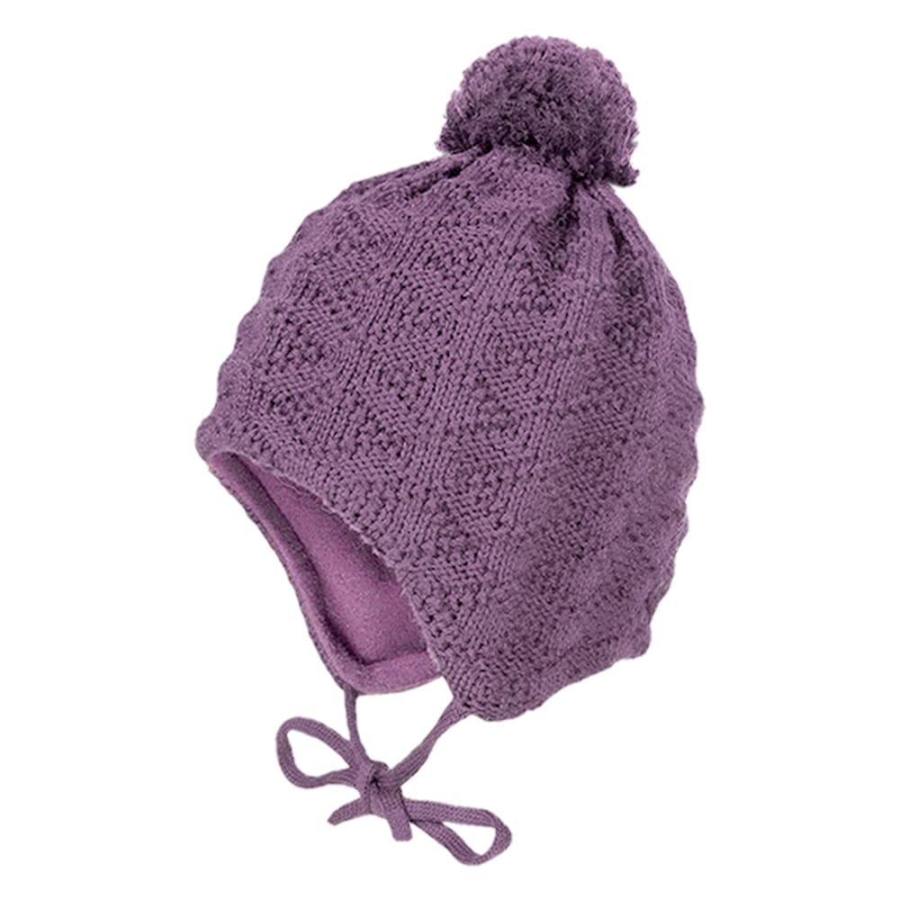 Strickmütze MAXIMO, Baby, Gr. 49, lila (rauchlila), Strick, Wolle, unifarben, Casual, Mützen, Wolle, gefüttert, zum Binden, mit Bommel Image
