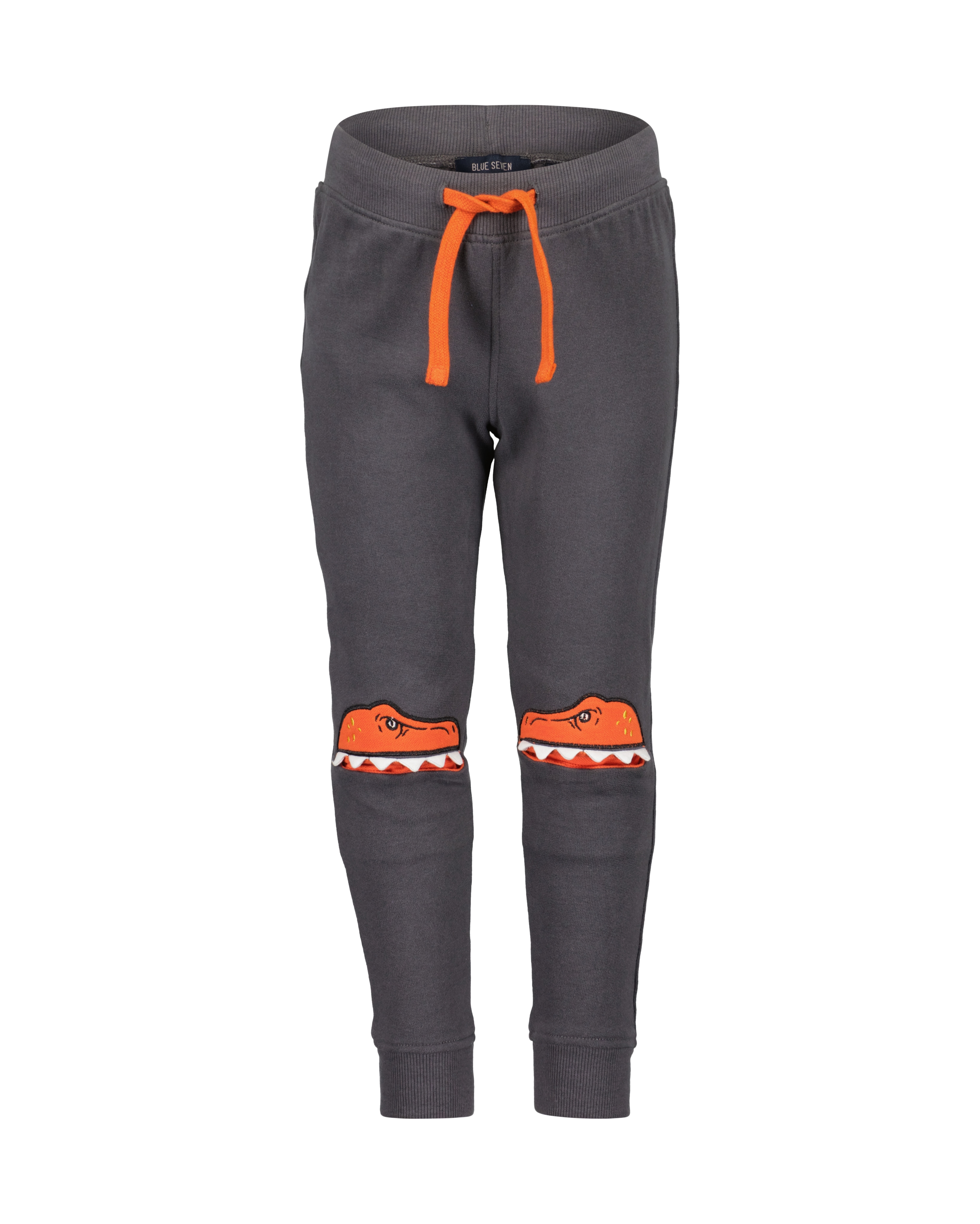 Sweathose BLUE SEVEN, Jungen, Gr. 104, N-Gr, grau (anthrazit), Sweatware, Obermaterial: 100% Baumwolle, meliert, unifarben, regular fit knöchellang, Hosen, mit besonderem Dino-Motiv am Knie Image