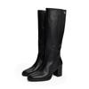 Stiefel TOMMY HILFIGER "STACKED HEEL LEATHER LONG BOOT", Damen, Gr. 39, schwarz, Glattleder, klassisch, Schuhe, Blockabsatz, Langschaftstiefel mit goldfarbenem Logo-Schmuckelement