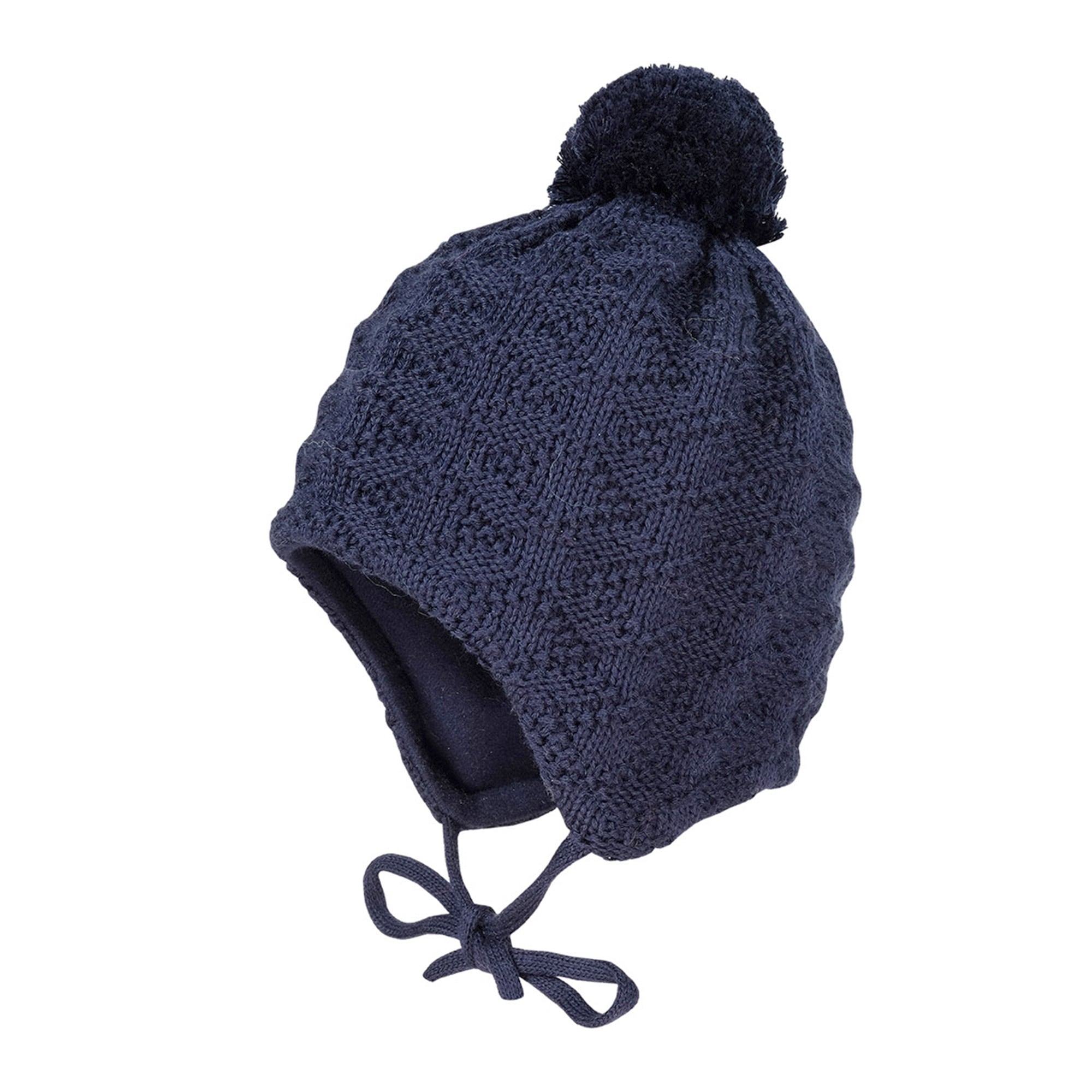 Strickmütze MAXIMO, Baby, Gr. 51, blau (dunkelmarine), Strick, Wolle, unifarben, Casual, Mützen, Wolle, gefüttert, zum Binden, mit Bommel Image
