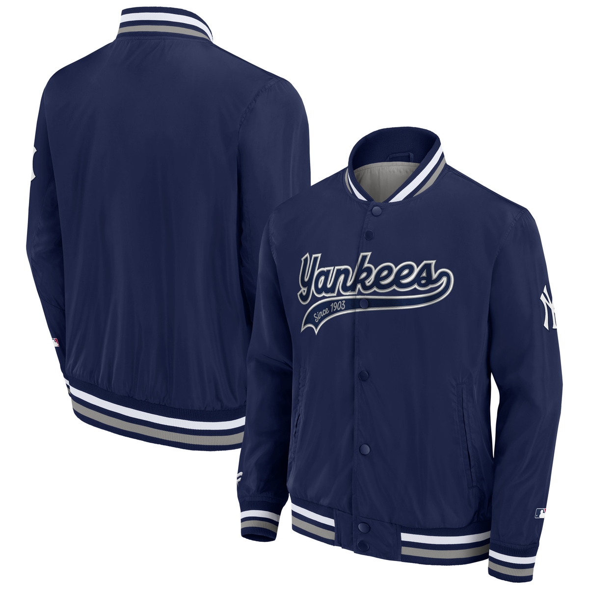 Bomberjacke FANATICS "Fanatics Jacke New York Yankees Sateen v3", Damen, Gr. XL, blau, 100% Polyester, Jacken Bomberjacke