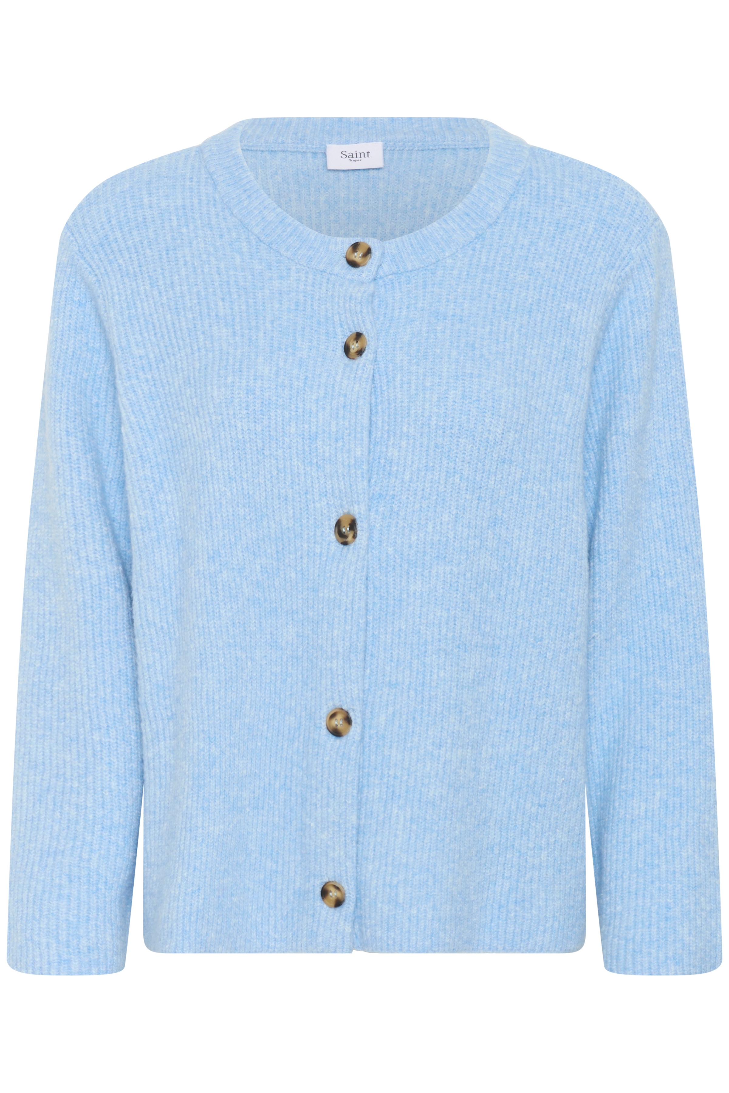Strickjacke SAINT TROPEZ "MaleenSZ Cardigan", Damen, Gr. M, blau (starlight blau), Strick, Obermaterial: 53% Baumwolle, 25% Polyamid, 20% Polyester, 2% Elasthan, unifarben, regular fit normal, Rundhals, Strickjacken Strickjacke