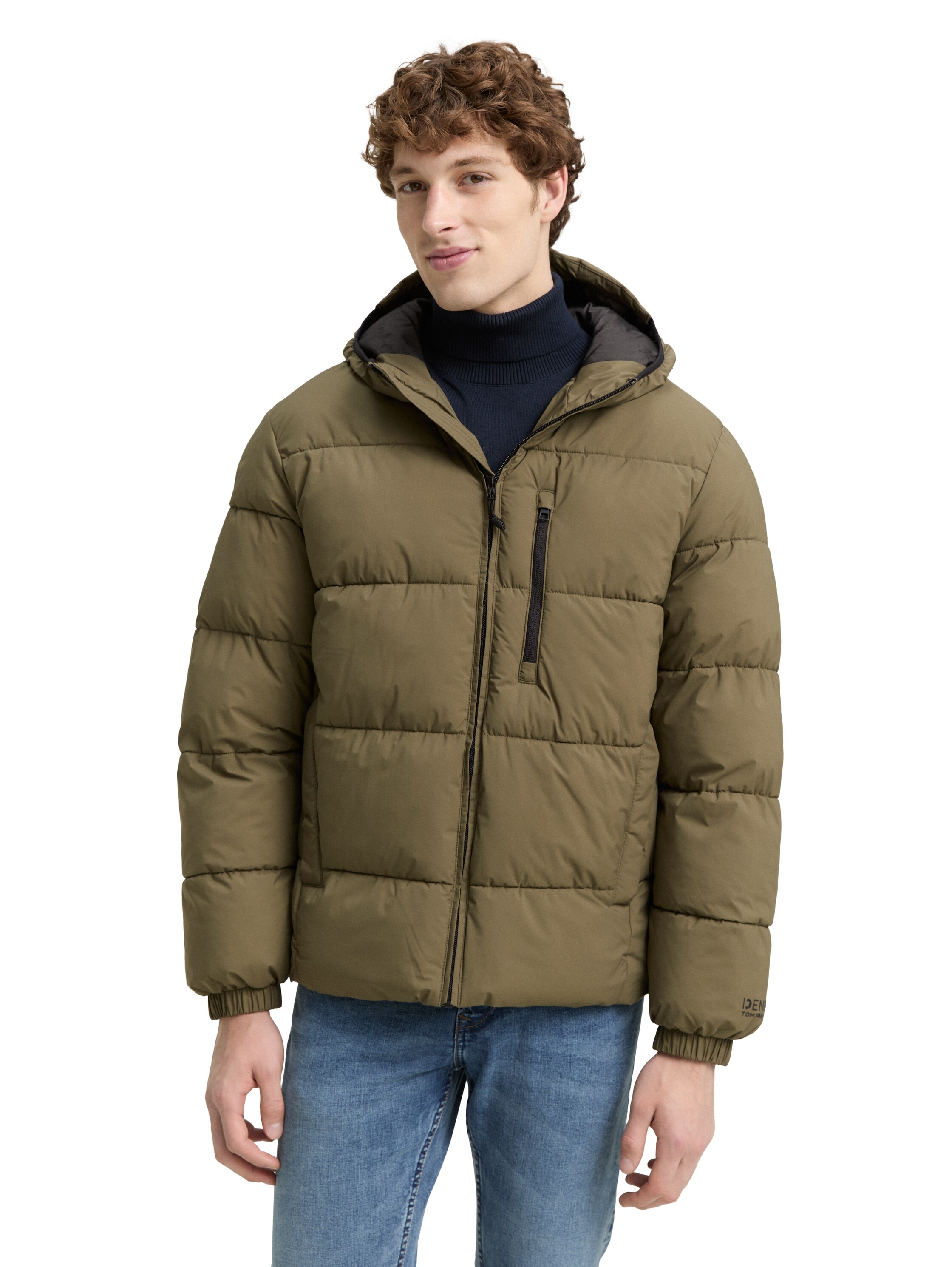 Steppjacke TOM TAILOR DENIM, Damen, Gr. M, grün (jungle soil grün), Web, Obermaterial: 100% Polyester. Futter: 100% Polyester, Strukturmuster, unifarben, regular fit taillenbedeckt, elastischer Bund, Jacken Steppjacke, mit Kapuze