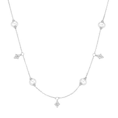 Collier "Süßwasser-Perlen und Zirkonia, Silber 925", silber, GIORGIO MARTELLO MILANO, Halsketten, Damen, 45cm, Silber 925 (Sterlingsilber) Image