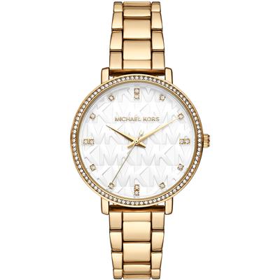 Quarzuhr MICHAEL KORS "PYPER", gelbgoldfarben, weiß, Armbanduhren, Damen, Armbanduhr, Damenuhr, Edelstahlarmband, analog, Glassteine Image