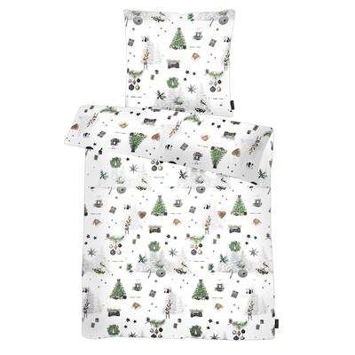 Bettwäsche APELT "Max Flanell", grau (weiß, grau), L: 155cm, , Feinflanell, B/L: 80cm x 80cm, Feinflanell, Obermaterial: 100% Baumwolle, Bettwäsche, Winterwelt Image