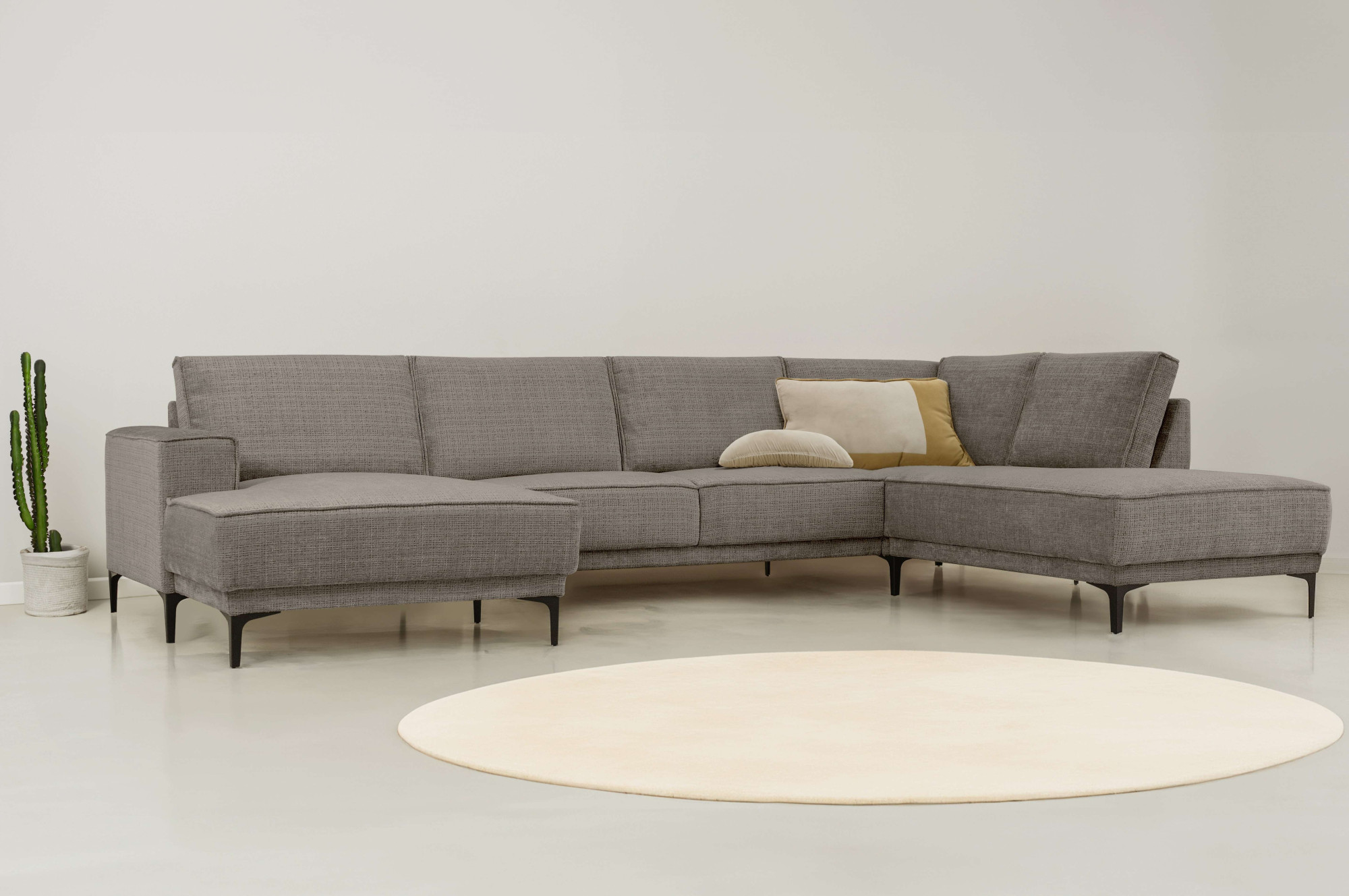 Wohnlandschaft OTTO HOME "XXL Sofa Oland, Struktur, Flachgewebe, Luxus-Microfaser, Boucle", beige (taupe), B:345cm H:85cm T:210cm, 100% Polyester, Sofas, Wohnlandschaft, U-Form, 345 cm, Wellenunterfederung, Skandi-Design, Metallfüße