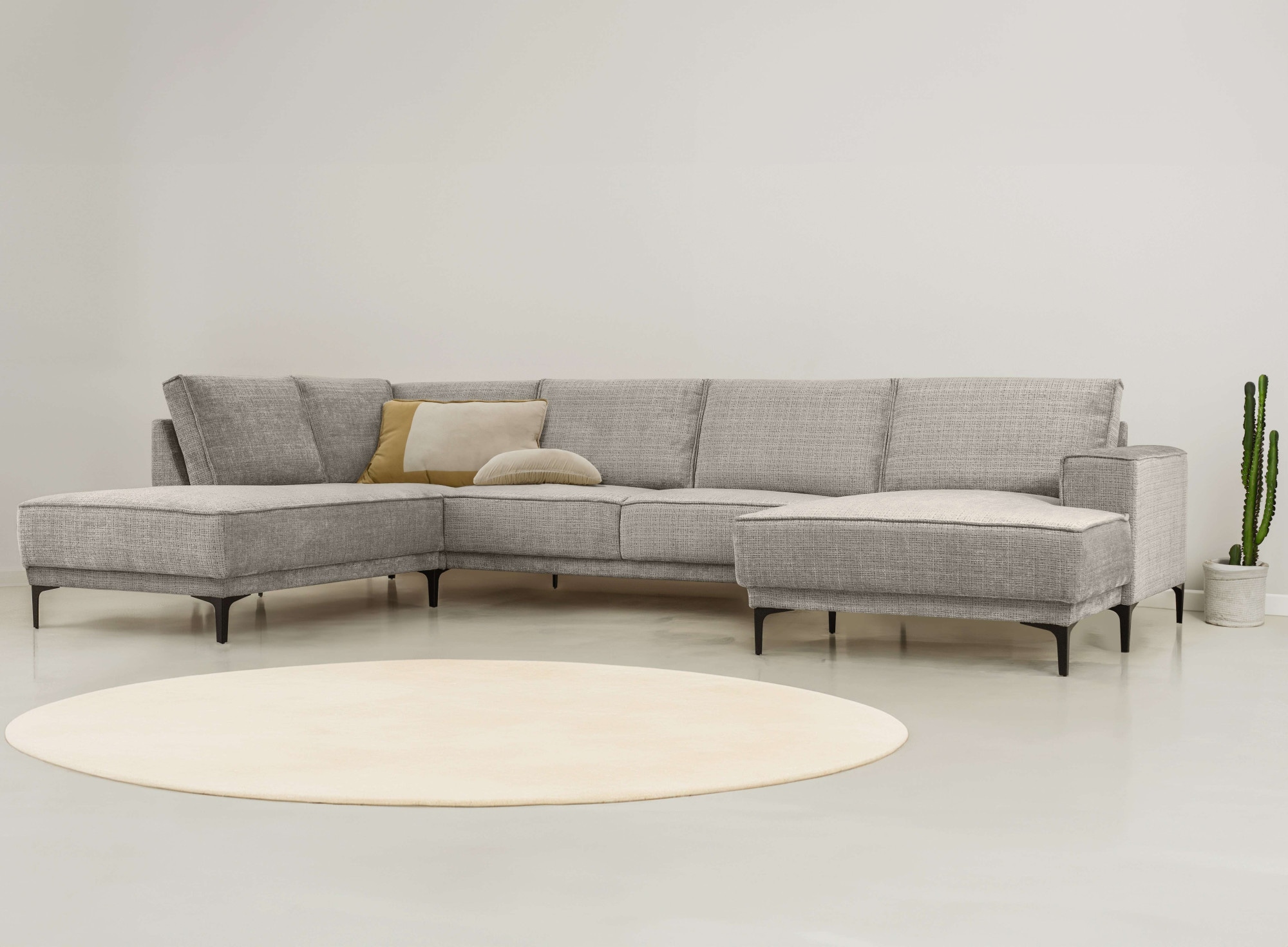 Wohnlandschaft OTTO HOME "XXL Sofa Oland, Struktur, Flachgewebe, Luxus-Microfaser, Boucle", grau (light grau), B:345cm H:85cm T:210cm, 100% Polyester, Sofas, Wohnlandschaft, U-Form, 345 cm, Wellenunterfederung, Skandi-Design, Metallfüße