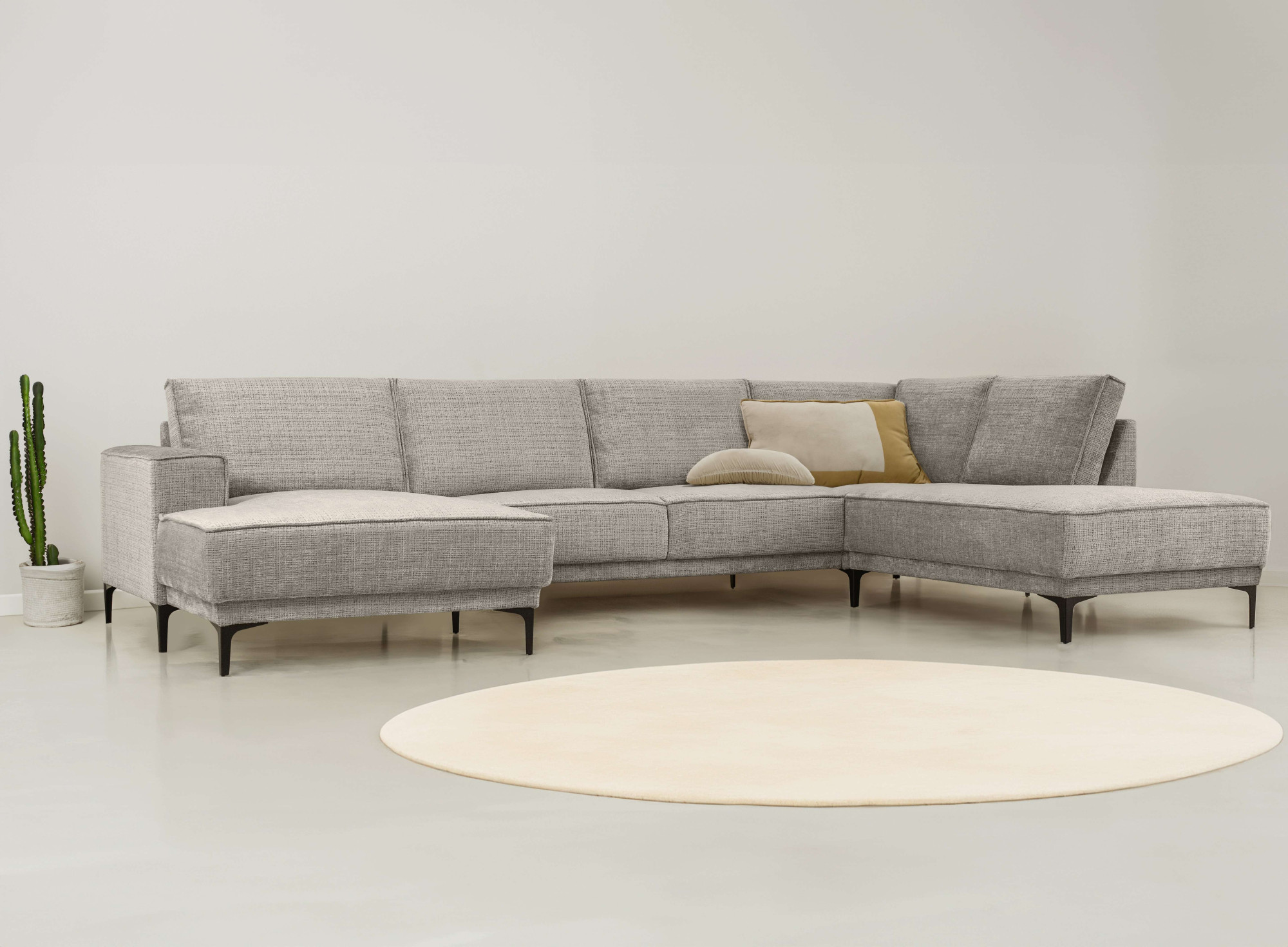 Wohnlandschaft OTTO HOME "XXL Sofa Oland, Struktur, Flachgewebe, Luxus-Microfaser, Boucle", grau (light grau), B:345cm H:85cm T:210cm, 100% Polyester, Sofas, Wohnlandschaft, U-Form, 345 cm, Wellenunterfederung, Skandi-Design, Metallfüße