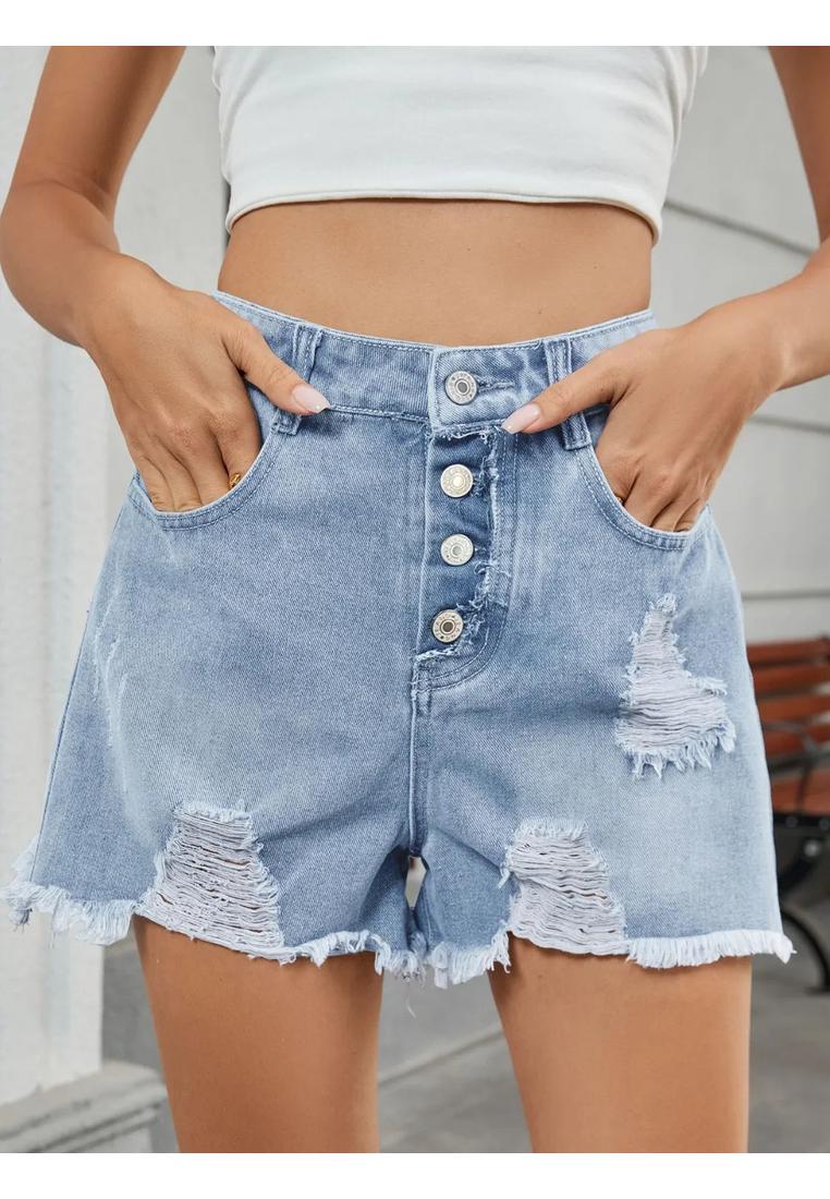 Denim-Shorts mit Used-Look und rohem Saum Image