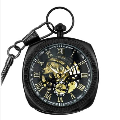 Mechanische, quadratische, offene Taschenuhr im Vintage-Stil aus Schwarzgold Image