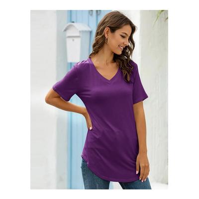 Einfarbiges Kurzarm-T-Shirt mit V-Ausschnitt Image