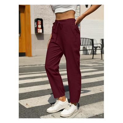 Schmal zulaufende Baumwoll-Leinen-Hose mit elastischer Taille Image