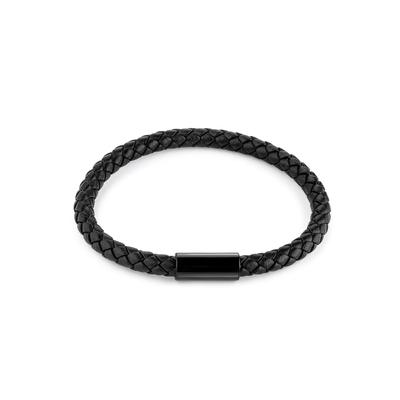 Zeeme Stainless Steel Armband Edelstahl Leder schwarz 21cm Image