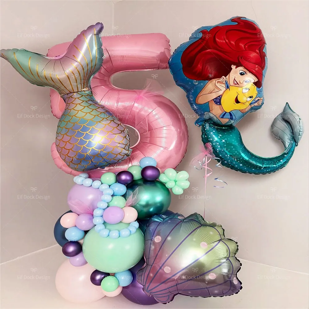 1set Meerjungfrau Party Nummer Luftballons Rosa Nummer 1-9 Folienballon Kinder Kleine Meerjungfrau Thema Geburtstag Party Dekoration geschenke Image
