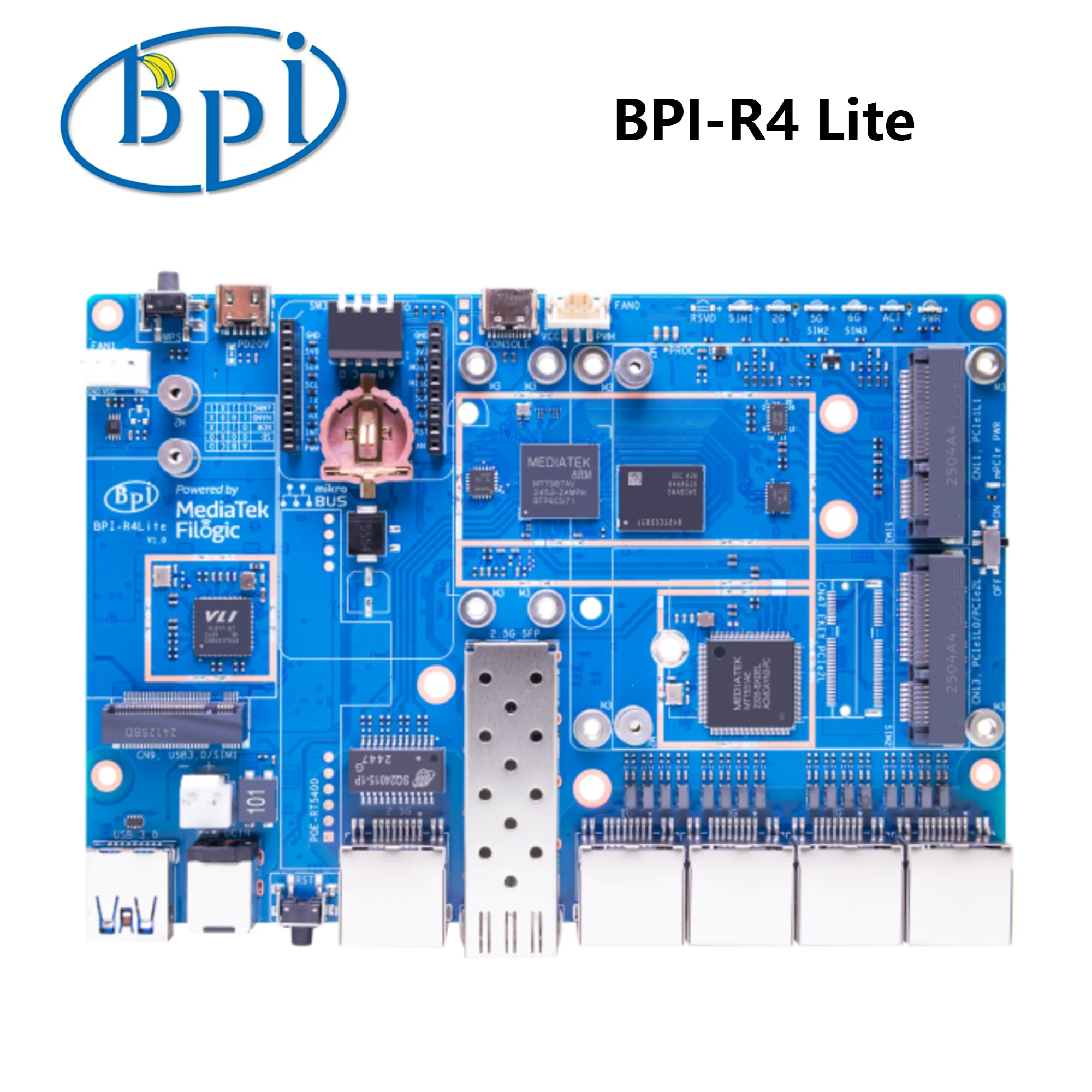 Banana Pi BPI-R4 Lite Smart Router MediaTek MT7987A 2 GB DDR4 8 GB eMMC 256 MB SPI-NAND Home Automation Wifi 7 Wireless Router Image
