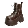 10CM Frauen Stiefel Neue Winter Motorrad Stiefel Keil Heels Hohe Plattform Leder Chunky Schuhe Frau Herbst Dicke Sohle Punk stiefel