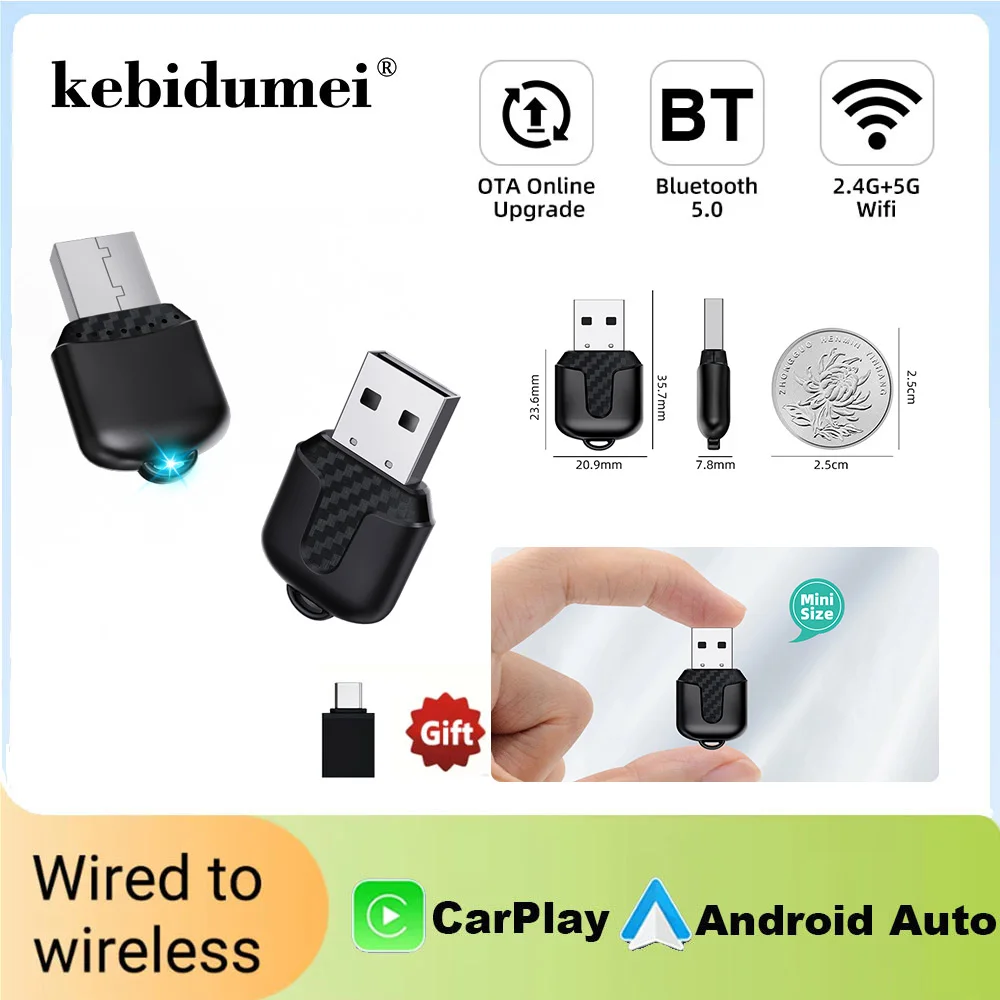Verkabelt mit Wireless Carplay Adapter Android Auto 2in1 Smart Mini Box WIFI BT Auto Connect Für Toyota Volvo Benz MG Kia MAZDA FORD Image