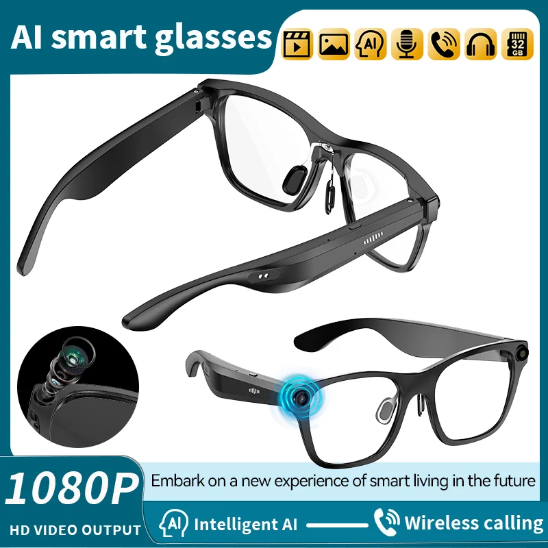 LIGE Smart Brille 5MP HD Mini Kamera Bluetooth Anruf Sprachassistent Steuerung AI Übersetzung Smart Sport Musik Kamera Brillen Image