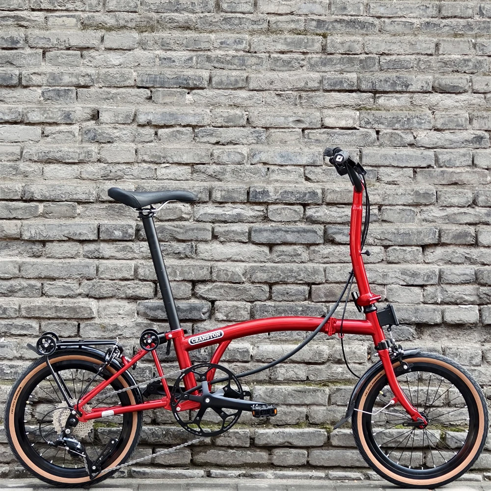 CRANSTON Retro Red R9 16 Zoll 9-Gang C-Brake Tragbarer 4130 CRMO Stahl Tri-Fold-Rahmen 349 Felge Faltrad M/S Lenker Image
