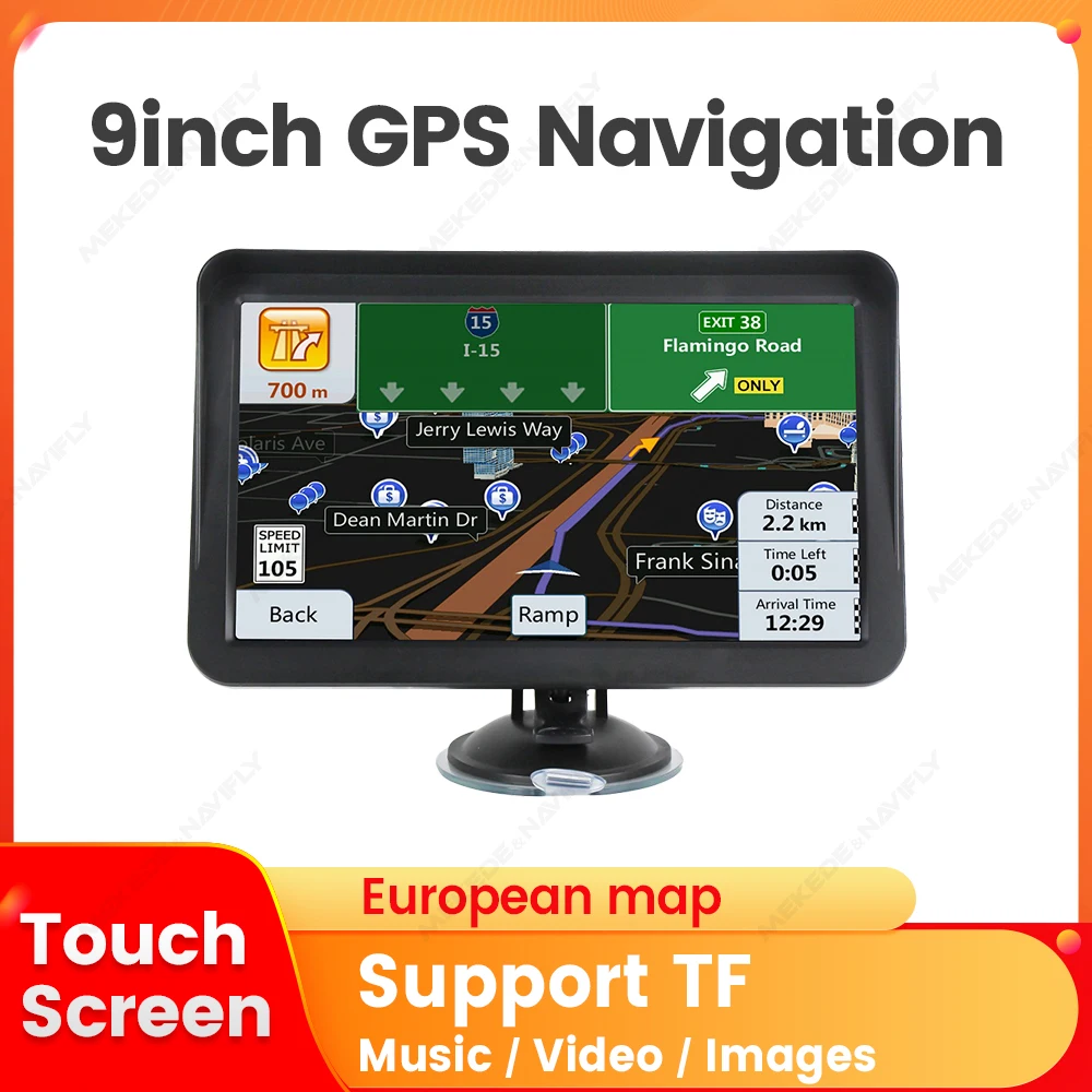 Navifly 9" Auto GPS Navigation HD Touchscreen 2025 NEUE Europäische KARTE GPS Navigation LKW Sonnenschirm Sat Nav Musik Video Player FM Image