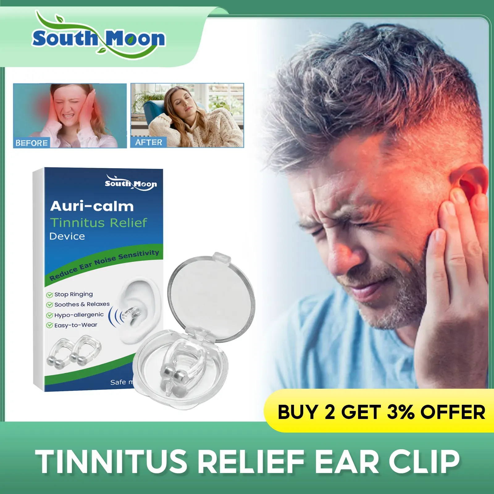 Tinnitus-Linderung-Ohrclip zur Behandlung von Klingeln, lindert Schmerzen, Schwindel, Otitis, verbessert das Hören, beruhigende Ohr-Set-Druck, tragbare Ohrwerkzeuge Image