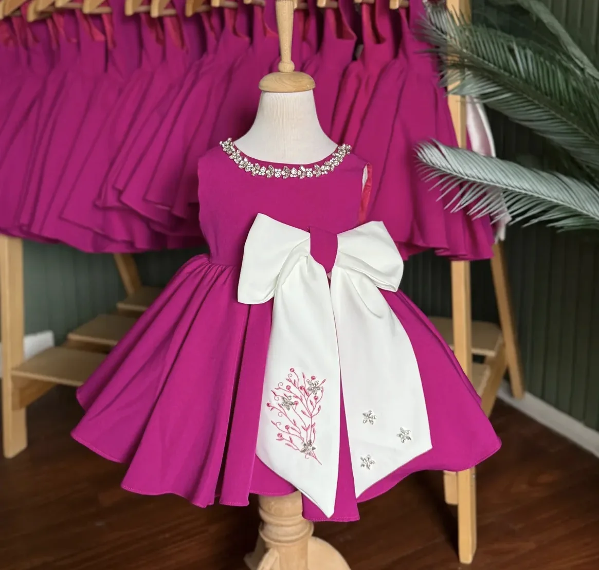 0-12Y Baby Mädchen Sommer Diamant Blume Stickerei Vintage Prinzessin Rose Rot Kleid für Geburtstag Urlaub Eid Fotografie B99 Image