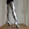 LAIGZEM Frauen Oberschenkel Hohe Stiefel Zurück Zip Up Stiletto High Heels Stiefel Krokodil Druck Schuhe Frau Botines Mujer Große Größe 38 45 47