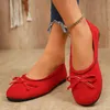 Runde Kappe Retro Frau Schuhe Rot Wildleder Casual Flache Schuhe Mode Flache Slip auf Damen Elegante Ballerinas Schuhe Weiche Sohle Wohnungen