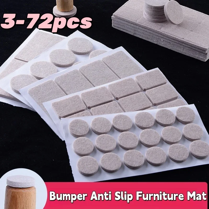 3–72 Stück selbstklebende Stuhlbeinpolster aus Filz, 3 mm dick, für den Boden, Kratzschutzmatte, stumm, für Möbel, rutschfeste Stoßstangenpolster, Zubehör Image