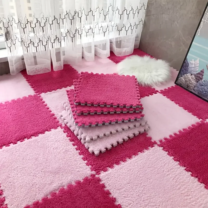 Baby-Spielmatte, Krabbelmatte, Schaumstoff-Puzzle-Fliesen, ineinandergreifendes EVA, dickes, weiches, rutschfestes, waschbares Plüsch-Schachbrett-Kinderzimmer