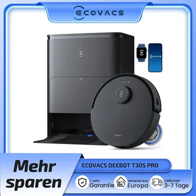 ECOVACS DEEBOT T30S PRO Robot Vacuum and Mop, 11000Pa, TruEdge Adaptive Edge Mopping, ZeroTangle Technology, AI Instant Re-mop