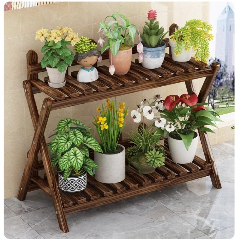 Mehrschichtiges Blumenregal, Balkon aus massivem Holz, bodenstehendes Pflanzenregal für das Wohnzimmer, Blumentopfplatzierungsregal, Lagerregal Image