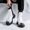 Britischer Stil für Herren, lässig, Punk-Rock-Kleid, Plateaustiefel, schwarze weiße Schuhe, Cowboy-Stiefel aus Naturleder, hübsche Chelsea-Botas