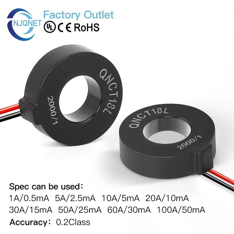 Mikropräzisions-Stromwandler CT-Sensor QNCT18L 1000/1 50A/50mA 2000/1 50A 25mA 100A 50mA AC-Stromwandler ab Werk Image