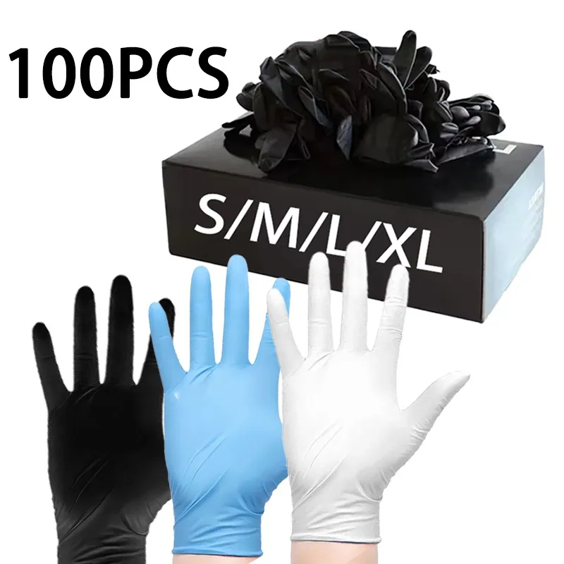 50/100PCS Schwarz Weiß Blau Nitril Handschuhe Einweg Garten Reinigung Handschuhe Gemüse Möbel Reinigung Nail art Frisur Werkzeug Image