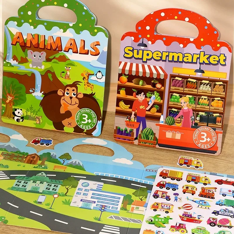 Wiederverwendbares Aufkleberbuch für Kinderfahrzeuge, LKWs, mehrere Themen, Blasenaufkleber, Gelee-Aufkleber, pädagogisches Lernspielzeug für Kinder Image